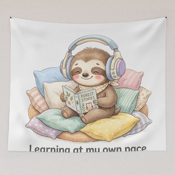 Item preview, Learning At My Own Pace Cute Sloth Reading - Kawaii School designed and sold by BobaBunny76.