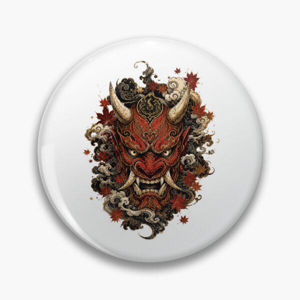 Item preview, Crimson Oni Mask | Japanese Hannya Demon | Samurai Yokai Art | Traditional Japanese Tattoo Style Sticker designed and sold by MrDev.