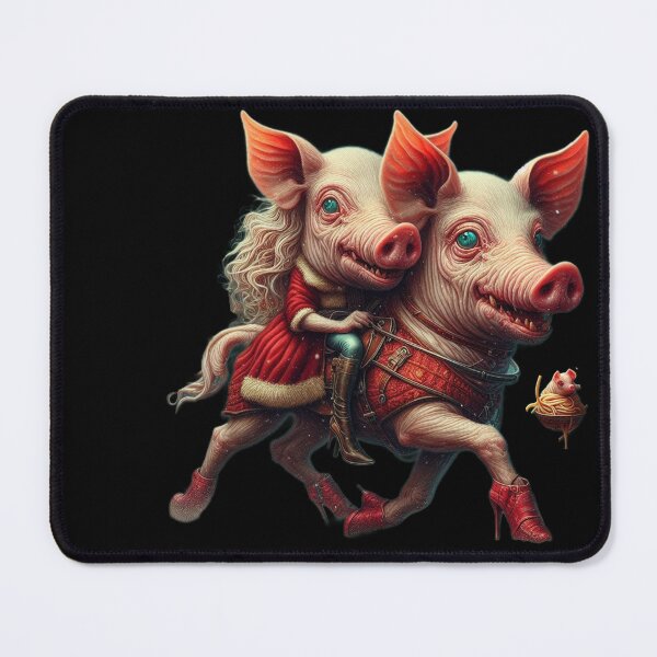 Item preview, Surreal Gothic Christmas Pig Riding Creature in Red Boots designed and sold by LujziWorld.