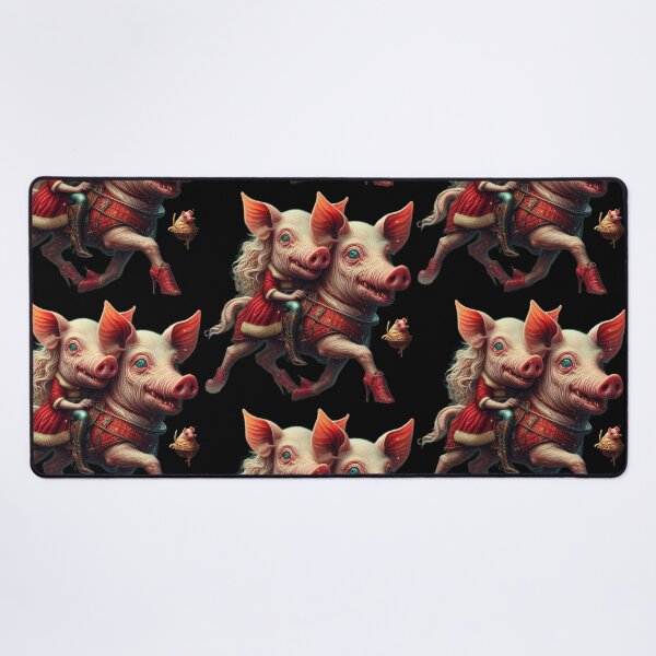 Item preview, Surreal Gothic Christmas Pig Riding Creature in Red Boots designed and sold by LujziWorld.