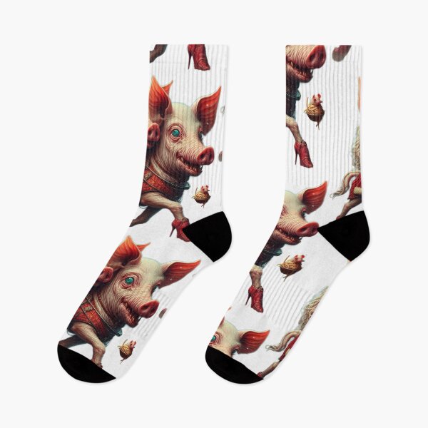 Item preview, Surreal Gothic Christmas Pig Riding Creature in Red Boots designed and sold by LujziWorld.
