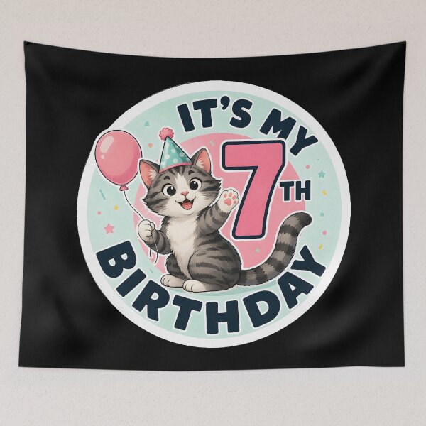 Item preview, Cute Cat 7th Birthday Party Outfit Kids 7 Years Old designed and sold by DrawHandArt.