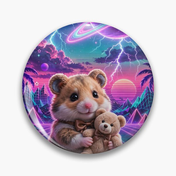Item preview, Synthwave Hamster & Teddy on Retro Neon Grid designed and sold by 303 Visionary Prints .