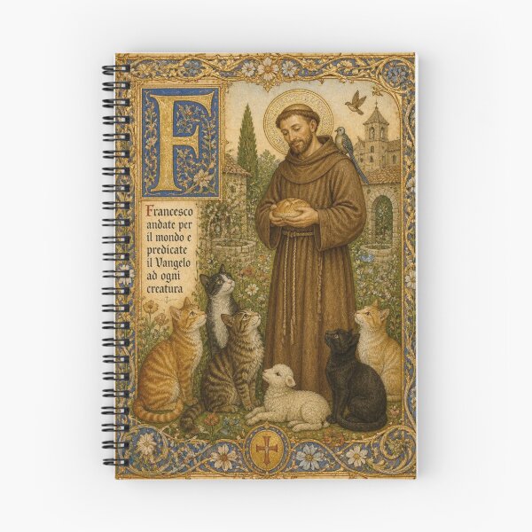 Item preview, Saint Francis of Assisi Patron Saint of Animals Medieval Illuminated Cats designed and sold by Natalia-Vlad.