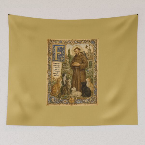 Item preview, Saint Francis of Assisi Patron Saint of Animals Medieval Illuminated Cats designed and sold by Natalia-Vlad.