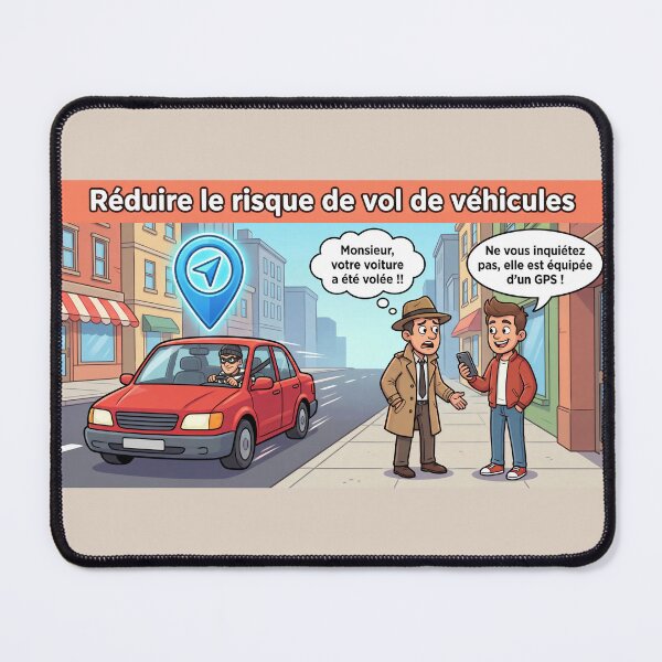 Item preview, Reducing the risk of vehicle theft – Humorous cartoon about GPS geolocation and car anti-theft devices 7 designed and sold by WordPlayStudio.