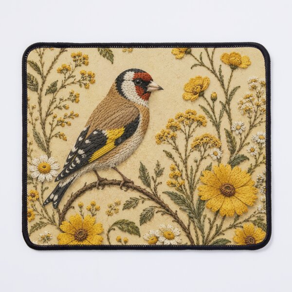Item preview, Goldfinch and Wildflowers Botanical Art, Faux Embroidery designed and sold by HavuNordicShop.