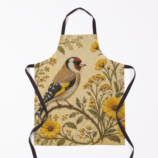 Item preview, Goldfinch and Wildflowers Botanical Art, Faux Embroidery designed and sold by HavuNordicShop.