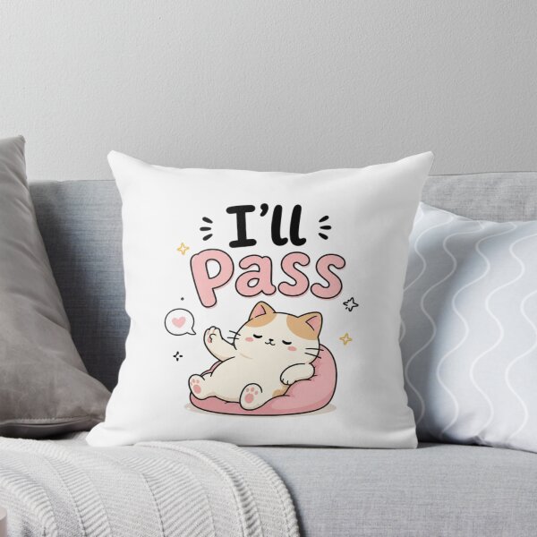 Item preview, I'll Pass Cute Kawaii Cat | Funny Introvert Quote | Lazy Mood Aesthetic Sticker designed and sold by Sanika arts .
