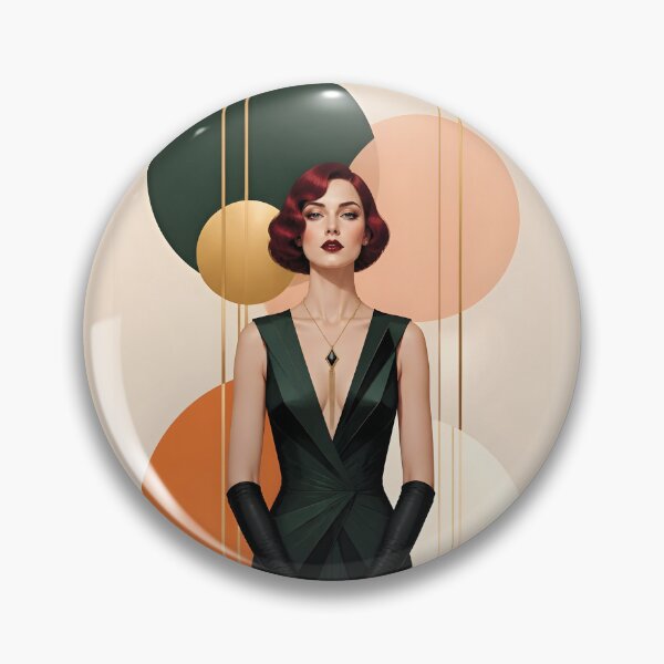Item preview, 1920s Flapper Woman with burgundy red hair in Modern Graphic Style with orange designed and sold by Lucia Amaris Art.