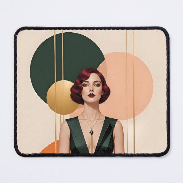 Item preview, 1920s Flapper Woman with burgundy red hair in Modern Graphic Style with orange designed and sold by Lucia Amaris Art.