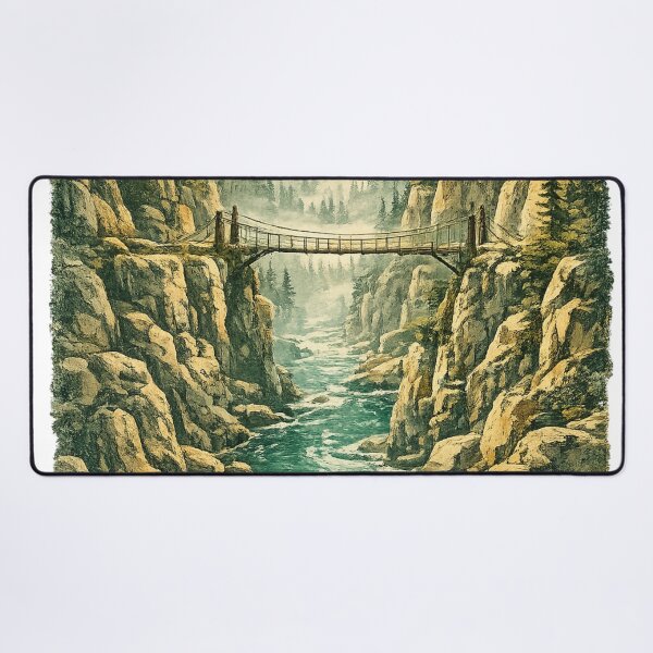 Item preview, Mountain Gorge Bridge: Dramatic Canyon Landscape With Rushing River Art designed and sold by irfanshikh.