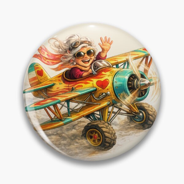 Item preview, Cool Granny Flying Her Vintage Biplane — Fun Little Old Lady Cartoon designed and sold by kornkobart.