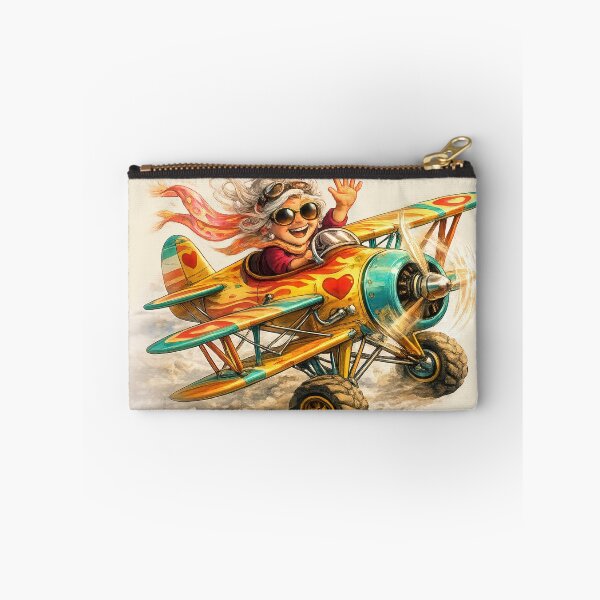 Item preview, Cool Granny Flying Her Vintage Biplane — Fun Little Old Lady Cartoon designed and sold by kornkobart.