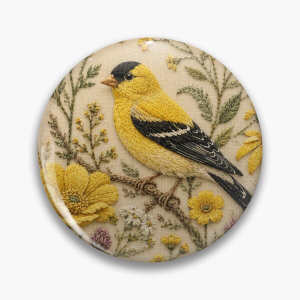 Item preview, Goldfinch and Wildflowers Botanical Art, Faux Embroidery designed and sold by HavuNordicShop.