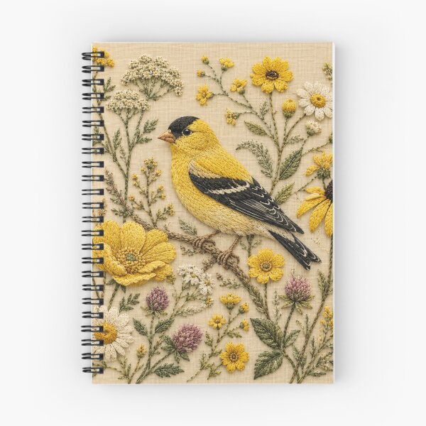 Item preview, Goldfinch and Wildflowers Botanical Art, Faux Embroidery designed and sold by HavuNordicShop.