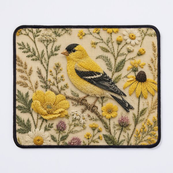 Item preview, Goldfinch and Wildflowers Botanical Art, Faux Embroidery designed and sold by HavuNordicShop.
