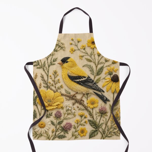 Item preview, Goldfinch and Wildflowers Botanical Art, Faux Embroidery designed and sold by HavuNordicShop.