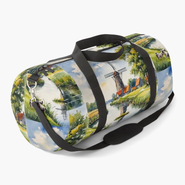 Item preview, Sunlit Dutch Polder Canal with Windmill and Ducks Watercolor designed and sold by UmSkelig834.
