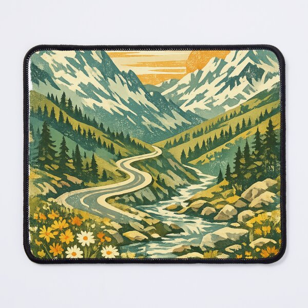 Item preview, Alpine Meadow Wildflowers: Mountain Valley Stream Sunrise Landscape Art designed and sold by irfanshikh.