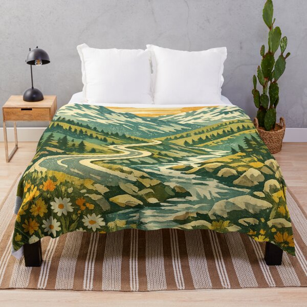 Item preview, Alpine Meadow Wildflowers: Mountain Valley Stream Sunrise Landscape Art designed and sold by irfanshikh.