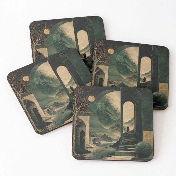 Item preview, Dark Surreal Dreamscape Solitary Figure Ancient Ascent designed and sold by Aureva Arts Shop.
