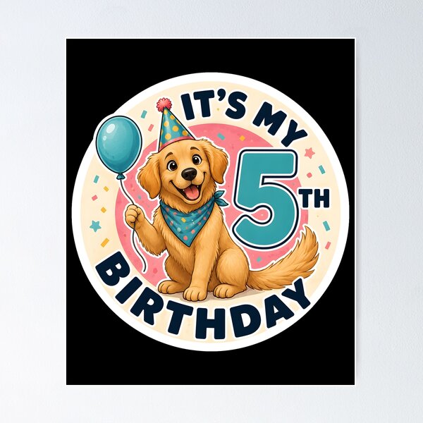 Item preview, Cute Dog 5th Birthday Party Outfit Kids 5 Years Old designed and sold by DrawHandArt.