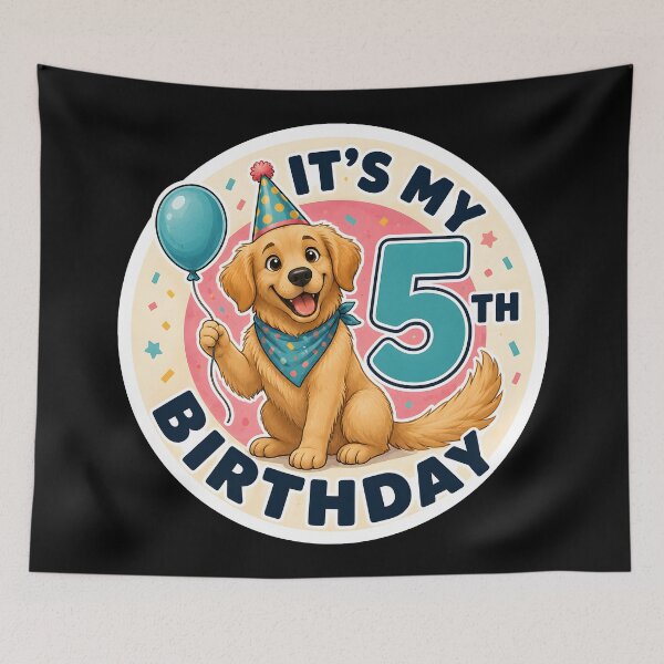 Item preview, Cute Dog 5th Birthday Party Outfit Kids 5 Years Old designed and sold by DrawHandArt.