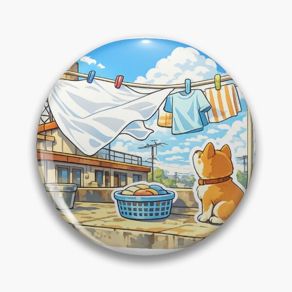 Item preview, Showa Apartment Rooftop Shiba Inu Sticker | Cute Japanese Everyday Life Dog Illustration designed and sold by kawaii animal store (in Japan).
