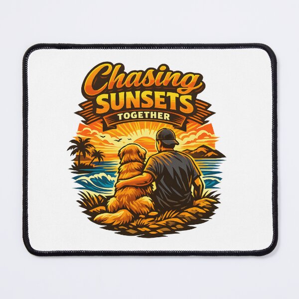 Item preview, Chasing Sunsets Together Man and Golden Retriever Sticker designed and sold by Sahil Randhawa.