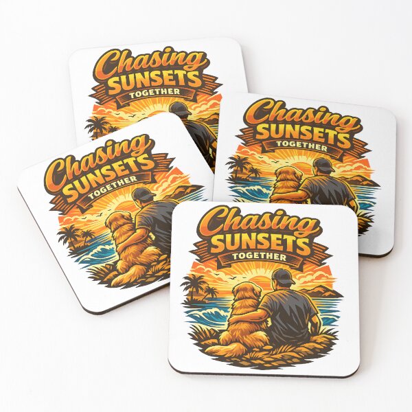Item preview, Chasing Sunsets Together Man and Golden Retriever Sticker designed and sold by Sahil Randhawa.