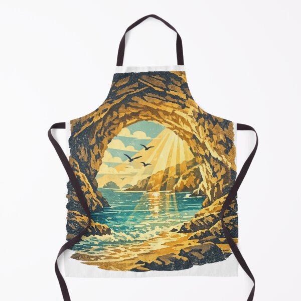 Item preview, Sea Cave Sunrise: Golden Cave Entrance Beach Seascape Ocean Vista Art designed and sold by irfanshikh.