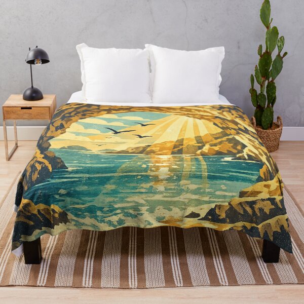 Item preview, Sea Cave Sunrise: Golden Cave Entrance Beach Seascape Ocean Vista Art designed and sold by irfanshikh.