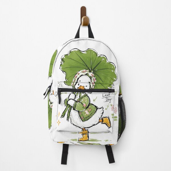 Item preview, Cute Duck with Leaf Umbrella & Floral Bonnet – Whimsical Hand-Drawn Art designed and sold by RamyGallery.