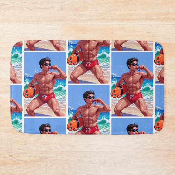 Item preview, Pixel Art Muscular Lifeguard Beach Retro 8-Bit Style Main designed and sold by ZhivanCrimson.