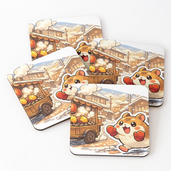 Item preview, Cute Hamster Chasing Yakiimo Truck Sticker – Japanese Showa Winter Kawaii Design designed and sold by kawaii animal store (in Japan).