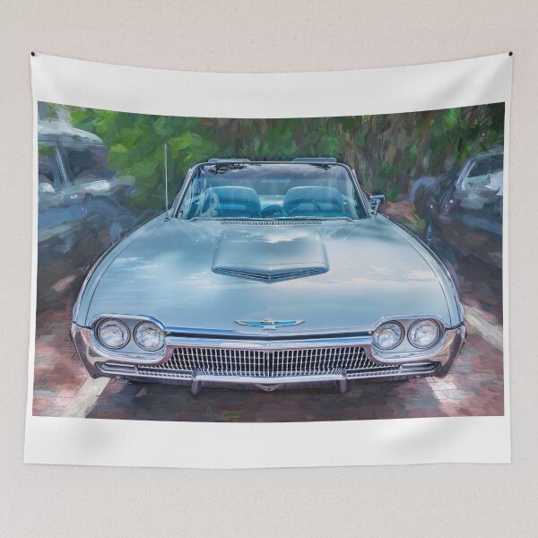 Item preview, 1963 Ford Thunderbird Roadster Light Blue Metallic Technical Blueprint Car Poster designed and sold by RichFrancoCars.