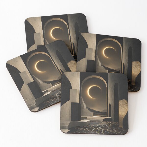 Item preview, Crescent Eclipse Through Stone Arch Dark Surreal Art designed and sold by Aureva Arts Shop.
