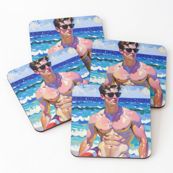 Item preview, Vibrant Oil Painting Muscular Lifeguard Beach Art designed and sold by ZhivanCrimson.