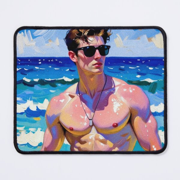 Item preview, Vibrant Oil Painting Muscular Lifeguard Beach Art designed and sold by ZhivanCrimson.