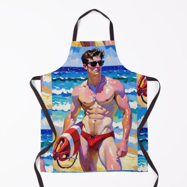 Item preview, Vibrant Oil Painting Muscular Lifeguard Beach Art designed and sold by ZhivanCrimson.