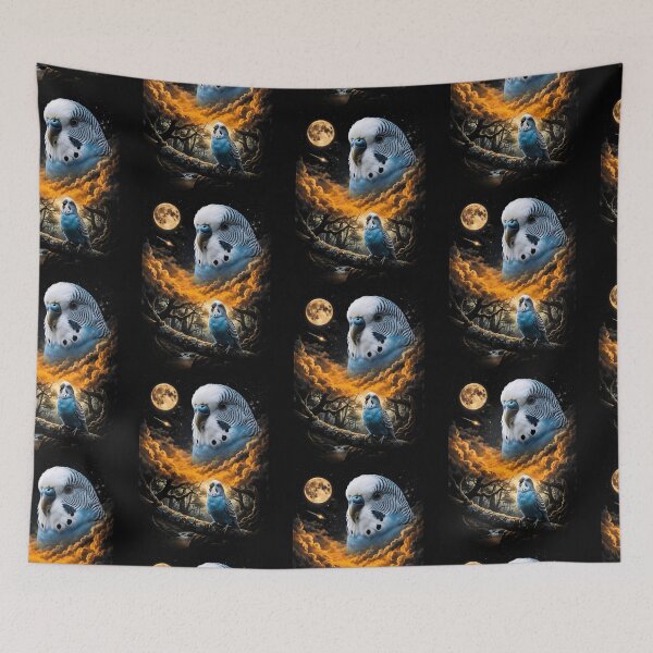 Item preview, Mystical Budgie Howling At Moon Forest Parakeet Art designed and sold by d247.