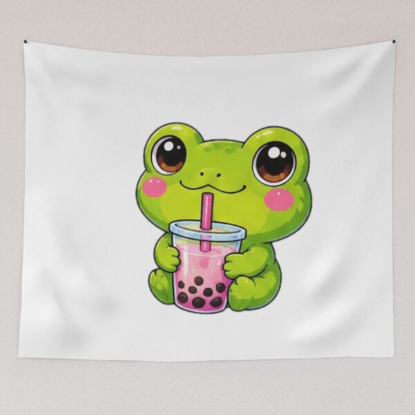 Item preview, Cute Frog Drinking Bubble Tea Kawaii Sticker designed and sold by DailyDoodlesBySumbul.