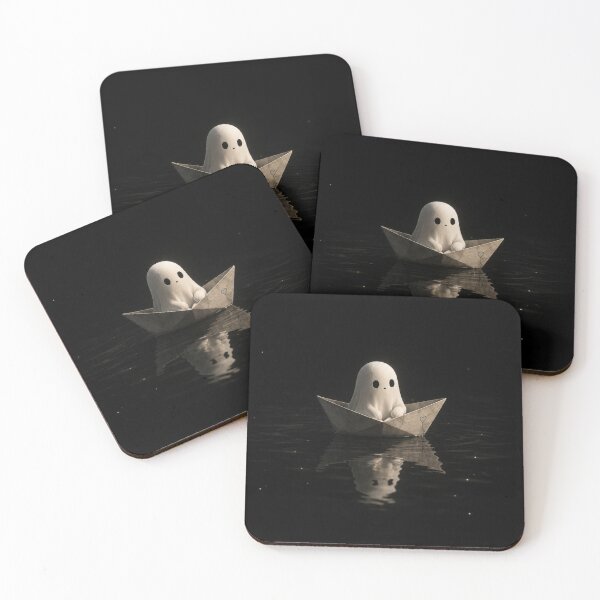 Item preview, Lonely Ghost in a Paper Boat – Dreamy Night Aesthetic Illustration designed and sold by BlackBoneArt.