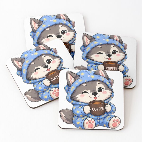 Item preview, Cute Wolf Drinking Coffee Kawaii Sticker designed and sold by DailyDoodlesBySumbul.