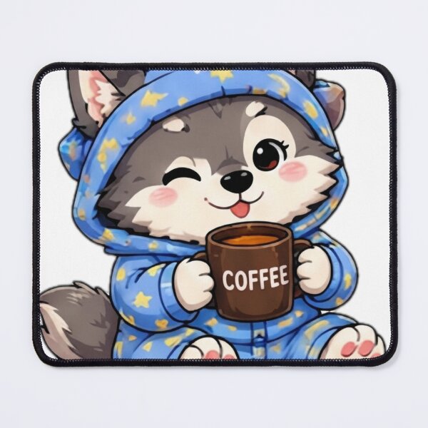 Item preview, Cute Wolf Drinking Coffee Kawaii Sticker designed and sold by DailyDoodlesBySumbul.