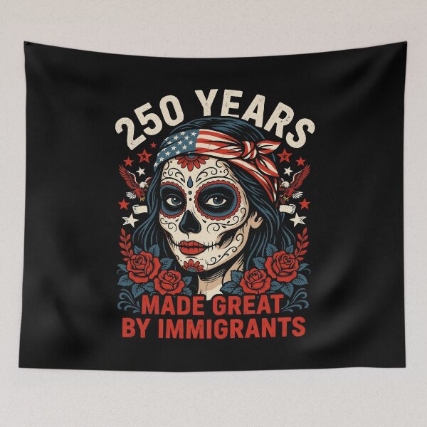 Item preview, 250 Years Made Great By Immigrants Sugar Skull Lady American Flag History Lover designed and sold by Redgiant87x.