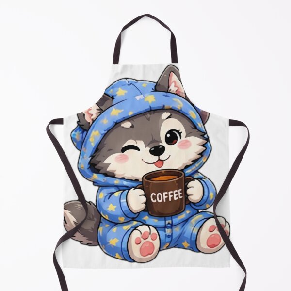 Item preview, Cute Wolf Drinking Coffee Kawaii Sticker designed and sold by DailyDoodlesBySumbul.