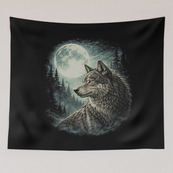 Item preview, Moonlit Wolf | Majestic Wolf Under the Full Moon Dark Forest designed and sold by SOUFIANE1991.