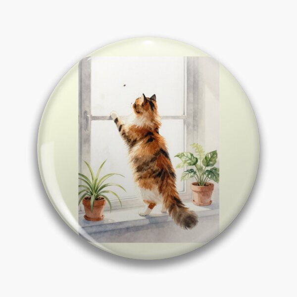 Item preview, Tiny Wonder at the Window | Calico Cat Watercolor designed and sold by BCapybara.
